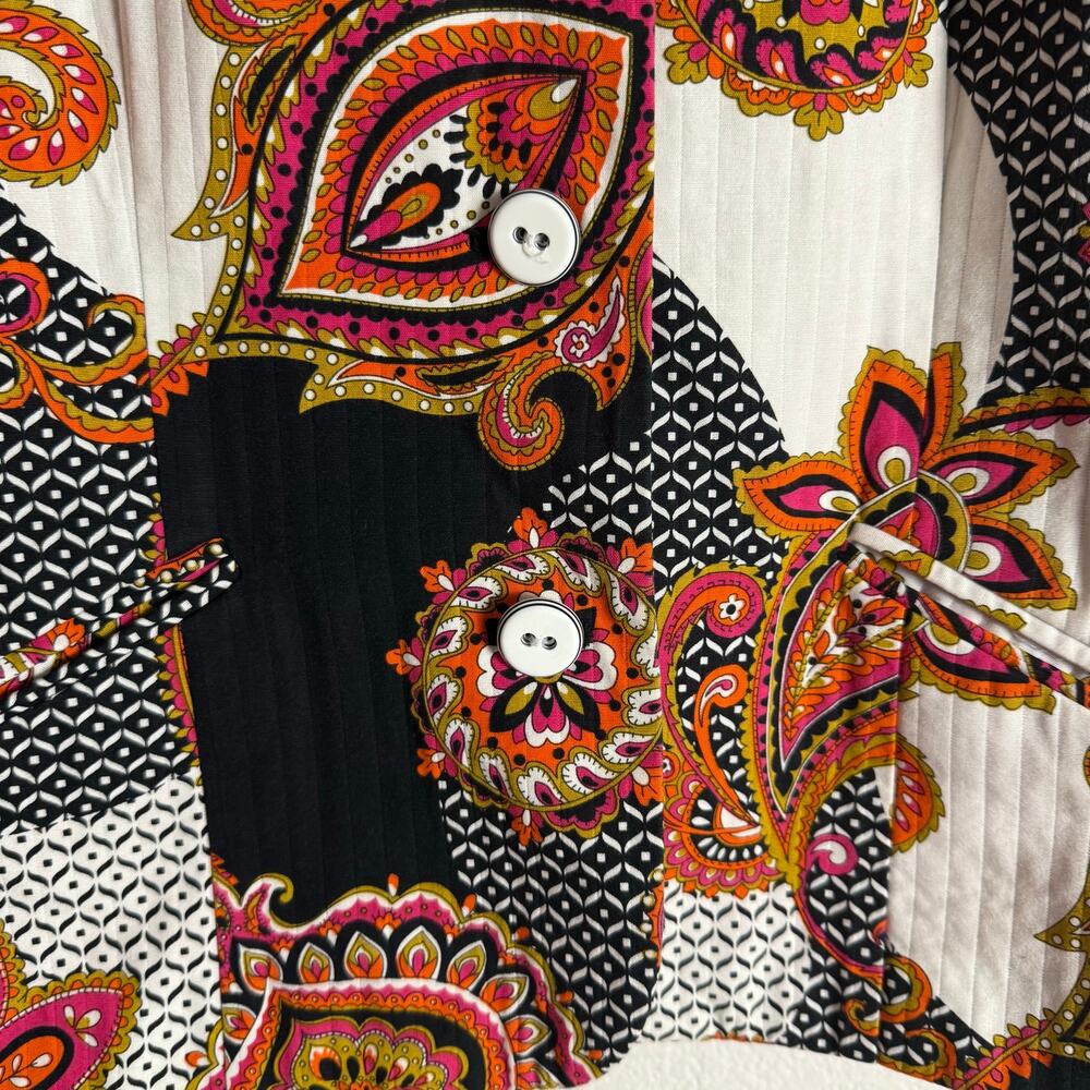 Chico’s Black White Orange Paisley Print Button Front Blazer Jacket Size 12 - Picture 7 of 8